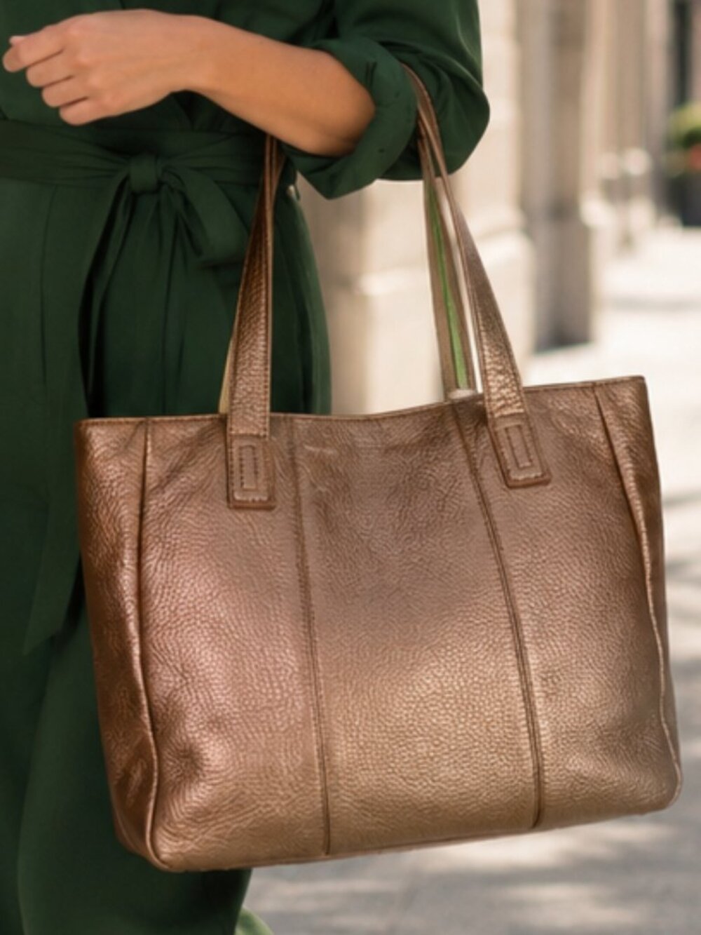 Talbots Metallic Pebbled Leather Tote Shoulder Bag - School Work Bag EUC